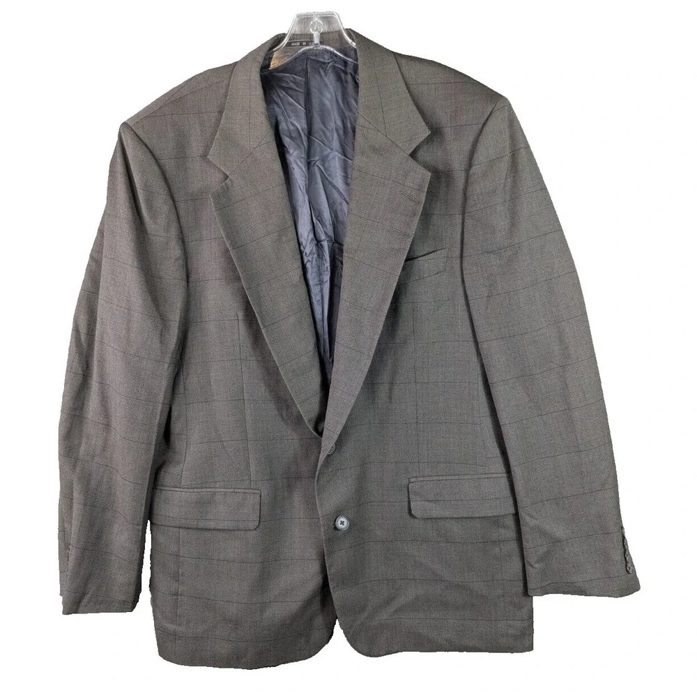 Joseph Abboud Wool Sport Blazer Jacket Men's 42L Gray Window Pane 2 Buttons USA